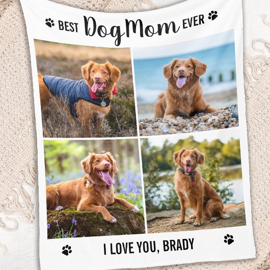 Einfache Foto Collage Personalisierte DOG MAMA Bil Fleecedecke