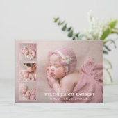 Einfache Foto Collage Pink Girl Birth Ankündigung (Stehend Vorderseite)