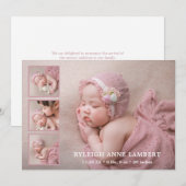 Einfache Foto Collage Pink Girl Birth Ankündigung (Vorne/Hinten)