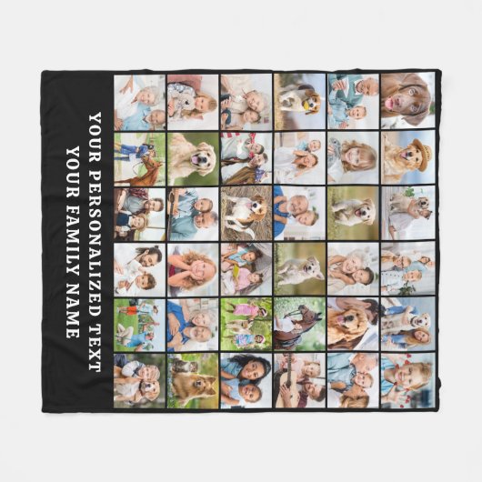 Einfache Foto Collage Schwarz Personalisiert 36 Bi Fleecedecke (Vorderseite (Horizontal))
