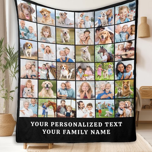 Einfache Foto Collage Schwarz Personalisiert 36 Bi Fleecedecke