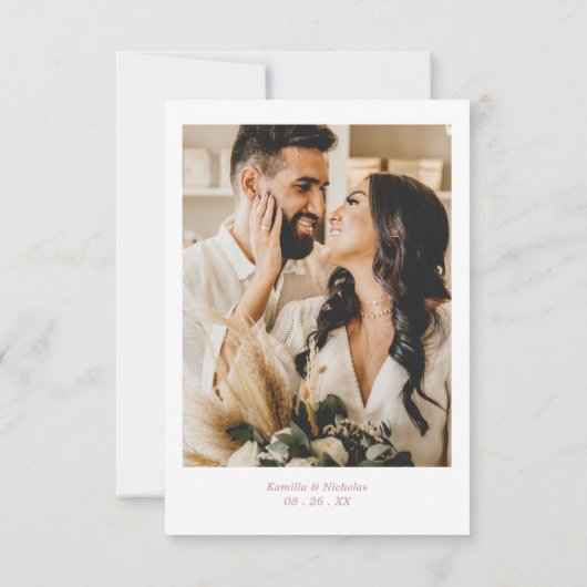 Einfache Foto-Dusty-Pink-Monogramm-Hochzeit Dankeskarte (Rückseite)