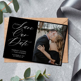 Einfache Foto elegante Drehbuch Schwarze Hochzeit Save The Date