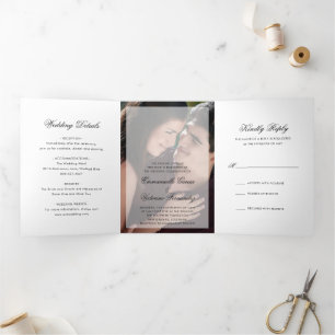 Einfache Foto Elegante Moderne Hochzeit Dreifach Gefaltete Einladung
