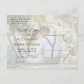 Einfache Foto elegante Skript Hochzeit speichern S Ankündigungspostkarte (Rückseite)