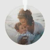 Einfache Foto-Familie Eleganter Skriptname und Jah Ornament (Rückseite)