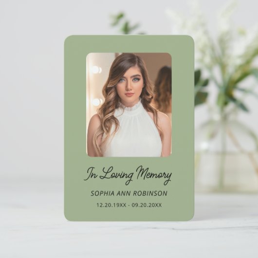 Einfache Foto-Gedenkkarte Grünes Gebet (Stehend Vorderseite)