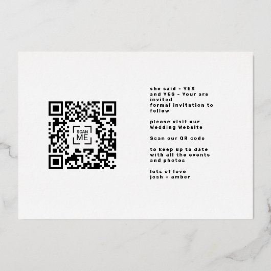 Einfache Foto Gold Border QR Code rette unser Datu Folieneinladung (Rückseite)