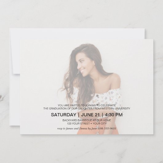 Einfache Foto Graduation Party Einladung (Rückseite)