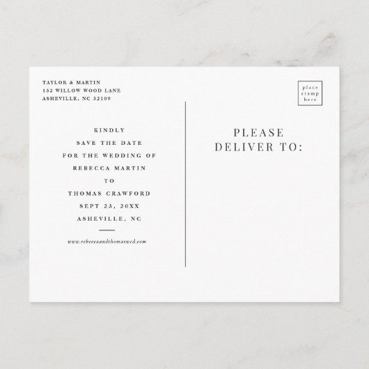 Einfache Foto Hochzeit Einladung Postkarte (Rückseite)