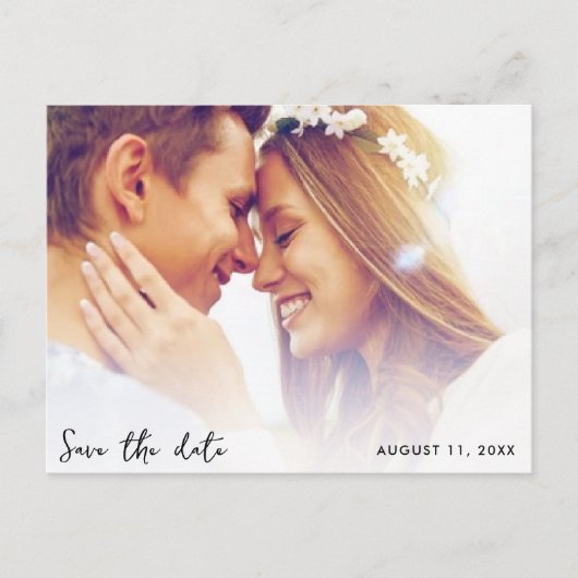 Einfache Foto-Hochzeit speichern Sie das Datum Ankündigungspostkarte (Vorderseite)