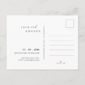 Einfache Foto Hochzeit speichern Sie das Datum Pos Ankündigungspostkarte (Rückseite)