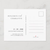 Einfache Foto Hochzeit speichern Sie das Datum Pos Ankündigungspostkarte (Rückseite)