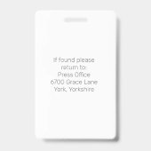 Einfache Foto-ID-Journalistenausweis Ausweis (Rückseite)