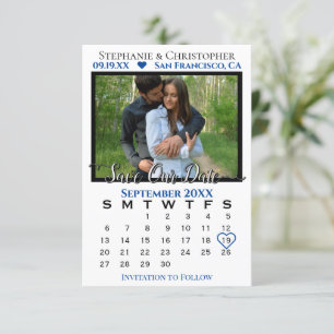 Einfache Foto Kalender Hochzeit der Marine Rettete Karte