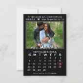 Einfache Foto Kalender Schwarze Hochzeit Rettete U Karte (Vorderseite)