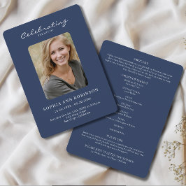 Einfache Foto-Memorial Blue Order of Service Programm