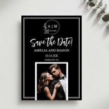 Einfache Foto-Minimal-Monogramm-Hochzeitseinladung
