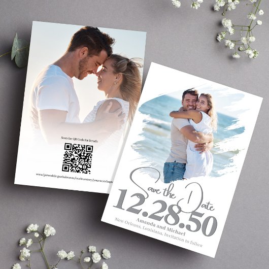 Einfache Foto Pinselstriche Save the Date Hochzeit