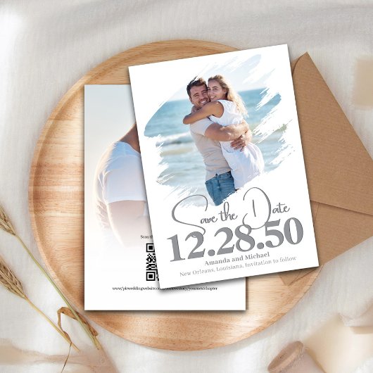 Einfache Foto Pinselstriche Save the Date Hochzeit