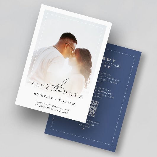 Einfache Foto Rahmen Wedding Monogram Dusky Blue Save The Date