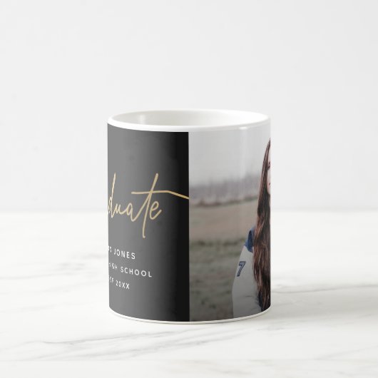 Einfache Foto Script Black und Gold Abschluss Kaffeetasse (Mittel)