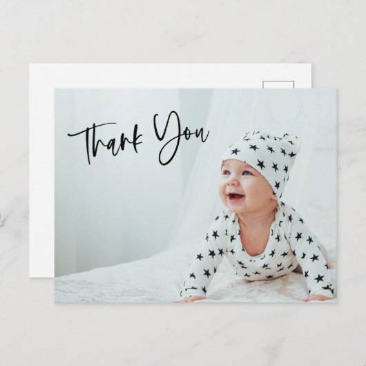 Einfache Foto Script Letters Danke Baby Geschenk Postkarte (Vorne/Hinten)