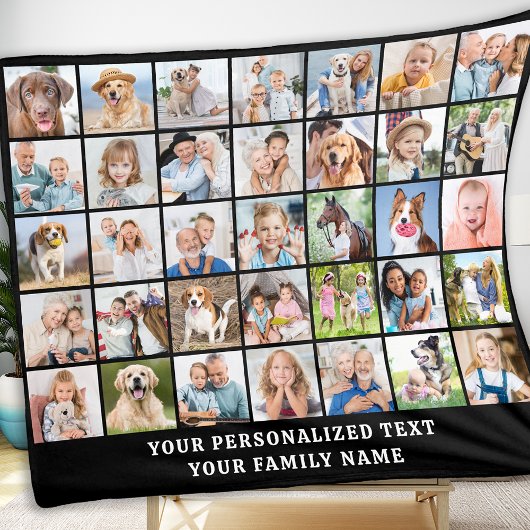Einfache FotoCollage 35 Picture Black Personalisie Fleecedecke