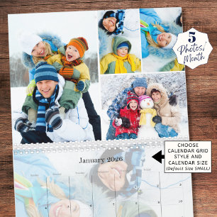 Einfache Fotocollage 5 pro Monat Benutzerdefiniert Kalender