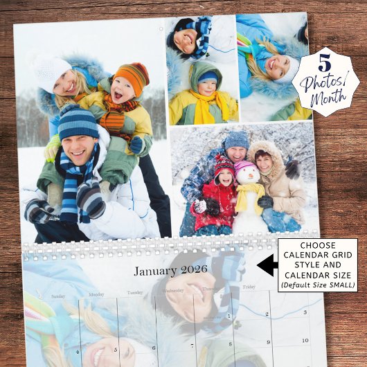 Einfache Fotocollage 5 pro Monat Benutzerdefiniert Kalender