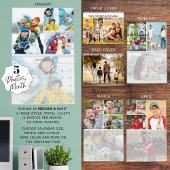 Einfache Fotocollage 5 pro Monat Benutzerdefiniert Kalender
