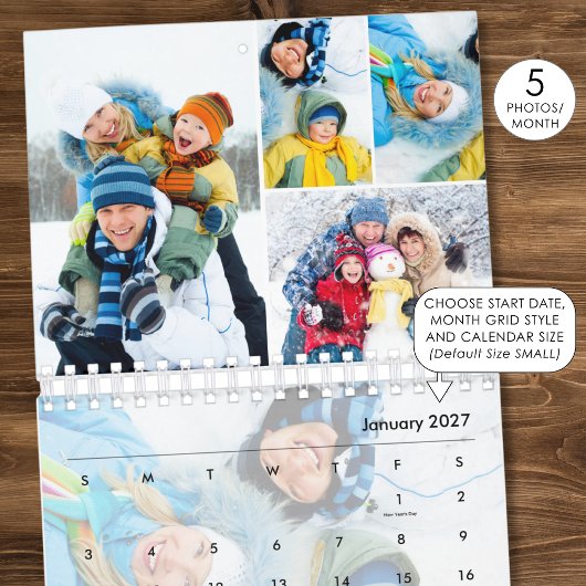 Einfache FotoCollage 5 pro Monat nach Maß Kalender