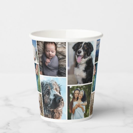 Einfache FotoCollage 7 Fotos wiederholt Pappbecher (Links)