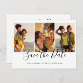 Einfache FotoCollage Elegantes Skript Save the Dat Ankündigungspostkarte (Vorne/Hinten)