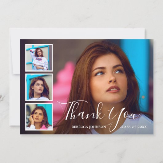 Einfache FotoCollage Moderner Abschluss Dankeskarte (Vorderseite)