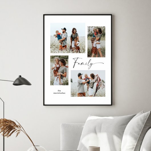 Einfache FotoCollage Schwarz und Weiß Familie Poster