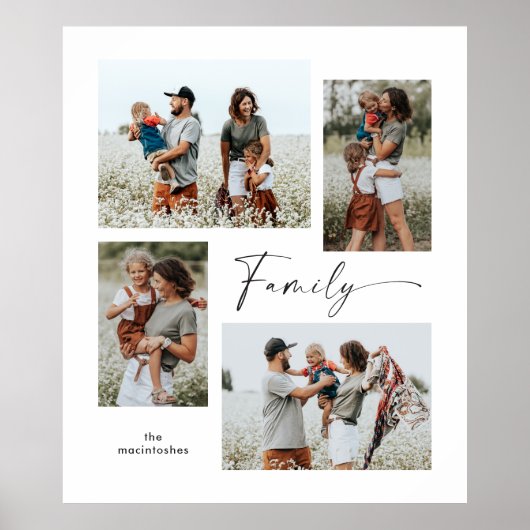 Einfache FotoCollage Schwarz und Weiß Familie Poster (Vorne)