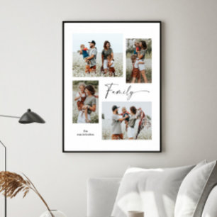 Einfache Fotocollage Schwarz-Weiß-Familie Poster