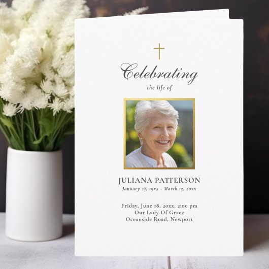 Einfache Fotos mit Goldkreuz Beerdigungsauftrag Programm