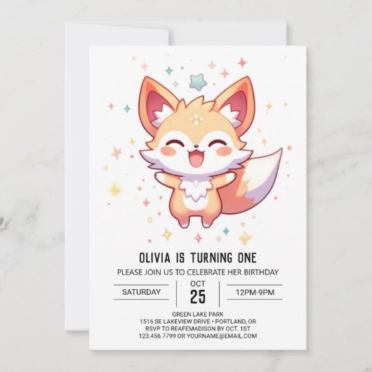 Einfache Fox 1. Geburtstag Einladung (Vorderseite)