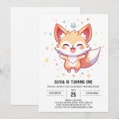 Einfache Fox 1. Geburtstag Einladung (Vorne/Hinten)