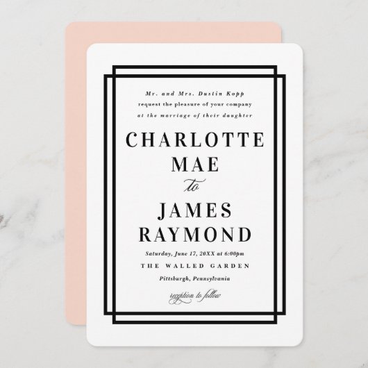 Einfache Frame Black Classic Hochzeit Einladung (Vorne/Hinten)