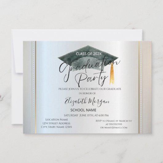 Einfache Frame Graduation Cap Silver Abschluss Einladung (Vorderseite)