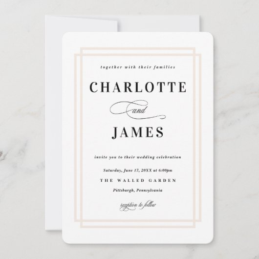 Einfache Frame Peach Classic Wedding Einladung (Vorderseite)