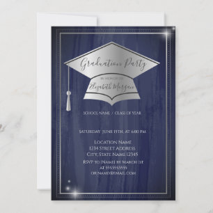 Einfache Frame Silver Graduation Cap, Blue Abschlu Einladung