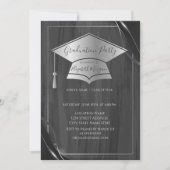 Einfache Frame Silver Graduation Cap, Grauer Absch Einladung (Vorderseite)