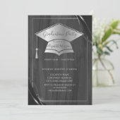 Einfache Frame Silver Graduation Cap, Grauer Absch Einladung (Stehend Vorderseite)