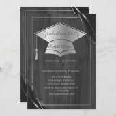 Einfache Frame Silver Graduation Cap, Grauer Absch Einladung (Vorne/Hinten)
