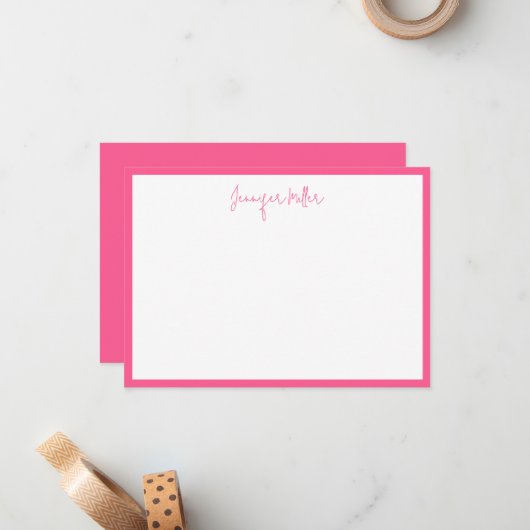 Einfache Frame Tall Script editierbar Hot Pink Cus Mitteilungskarte (Vorderseite/Rückseite Beispiel)