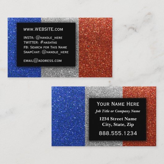 Einfache französische Flagge Glitzer Berufliche Fü Visitenkarte (Vorne/Hinten)